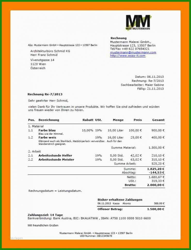B2b Rechnung Vorlage