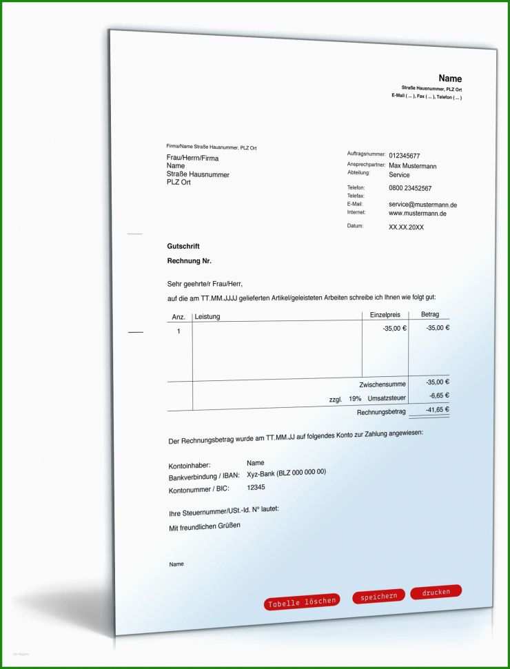 Band Rechnung Vorlage