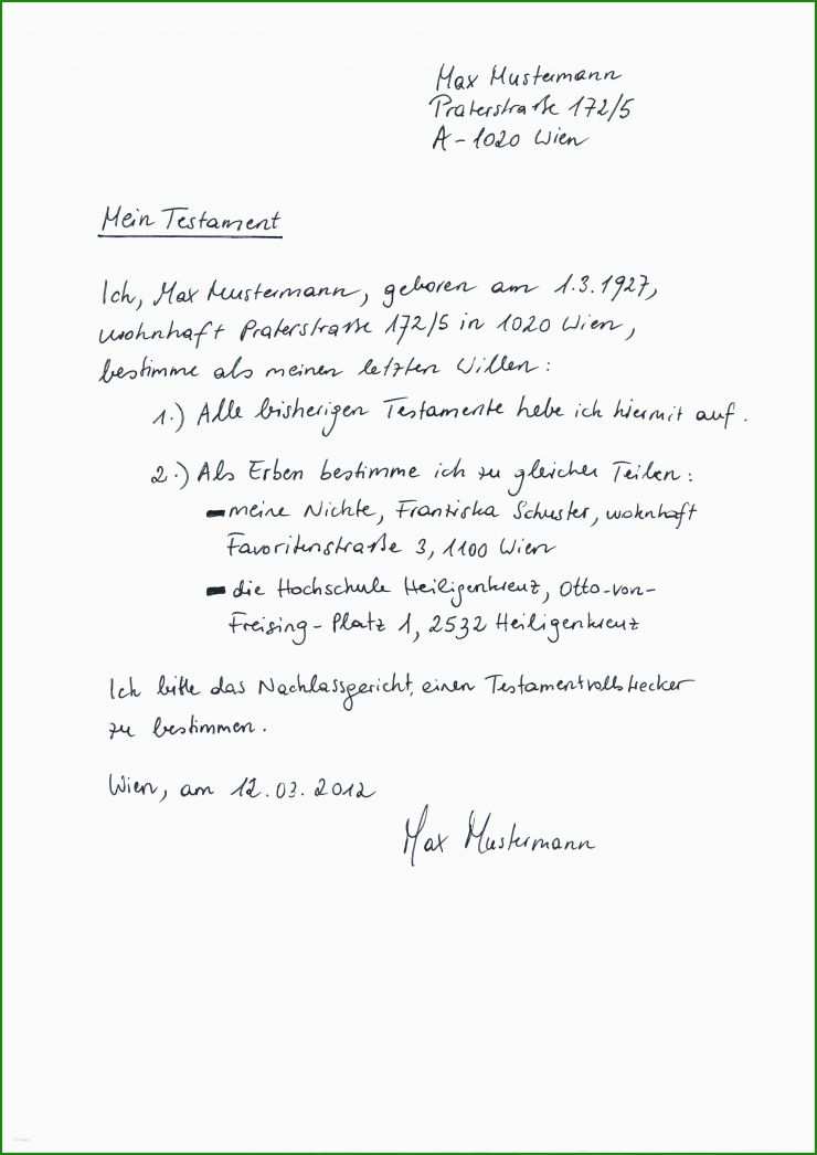 Beispiele Testament Vorlagen