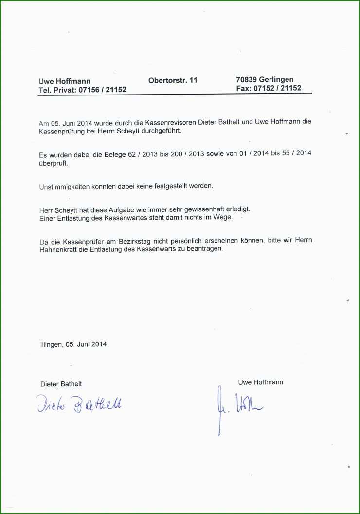 Bericht Kassenprüfer Verein Vorlage