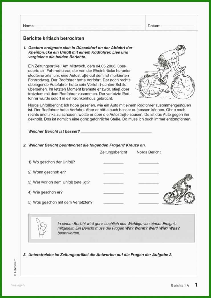 Bericht Schreiben Vorlage Klasse 6