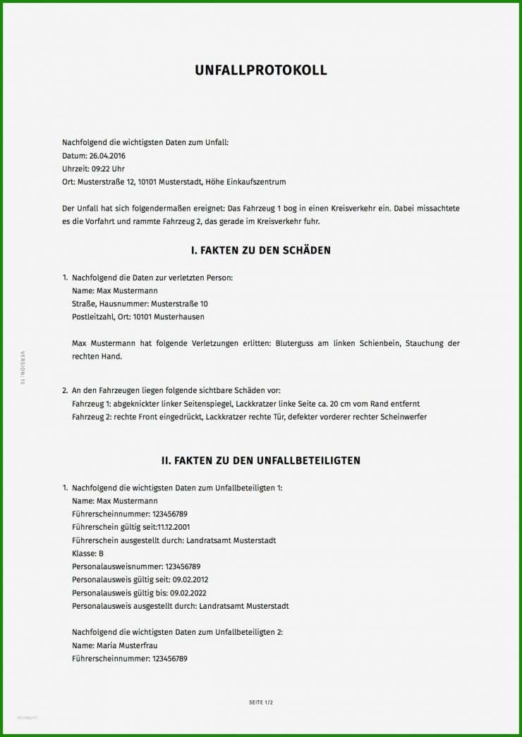 Bericht Verkehrsunfall Muster