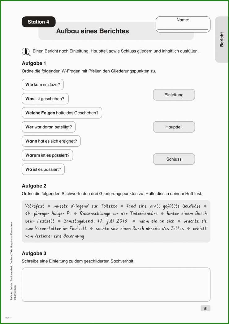 Bericht Vorlage Klasse 6