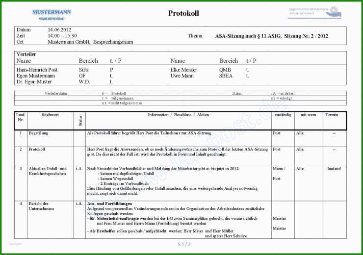 Betriebsbegehung Protokoll Muster