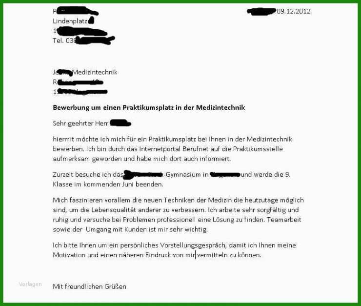 Bewerbung Für Ein Praktikum Im Krankenhaus Muster