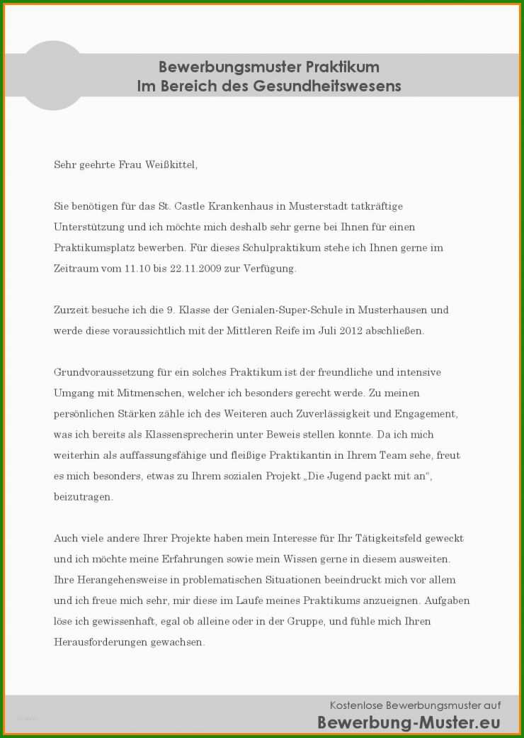 Bewerbung Für Praktikum Im Krankenhaus Muster