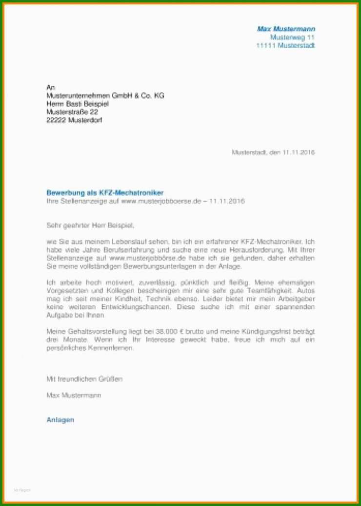 Bewerbung Kfz Mechatroniker Praktikum Muster