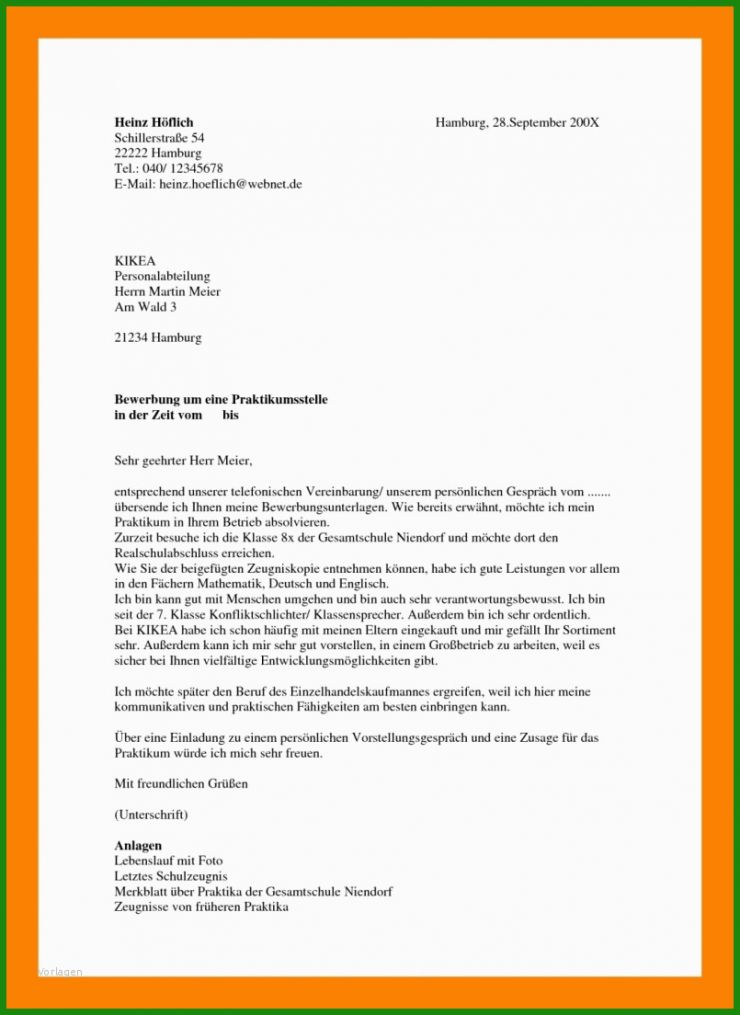 Bewerbung Muster Praktikum Erzieherin