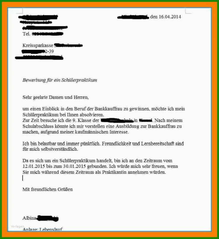 Bewerbung Muster Praktikum Schüler