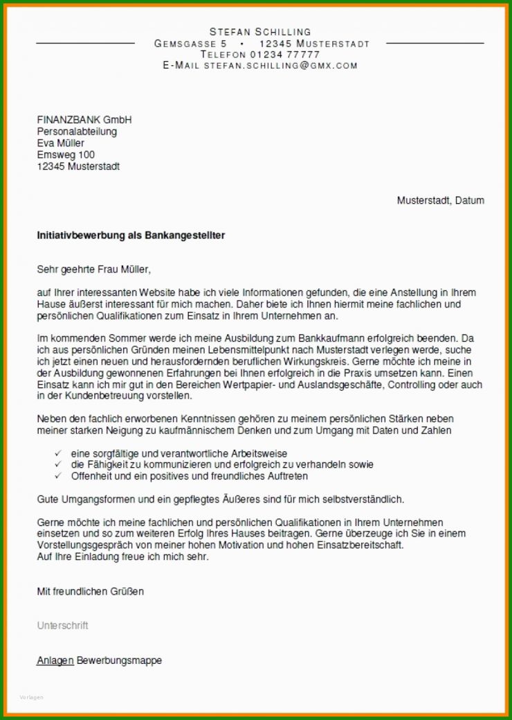 Bewerbung Praktikum Bank Vorlage