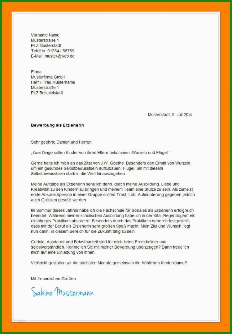 Bewerbung Praktikum Erzieherin Vorlage