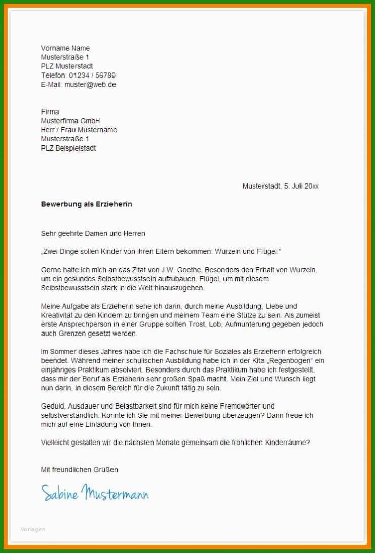 Bewerbung Praktikum Kindergarten Muster