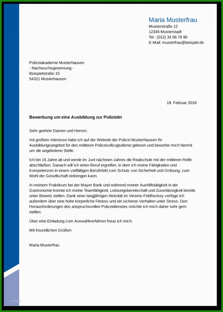 Bewerbung Praktikum Polizei Vorlage