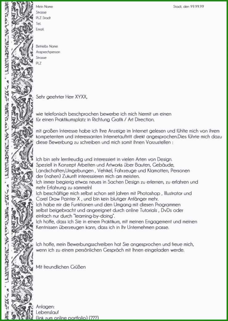 Bewerbung Praktikum Studium Muster