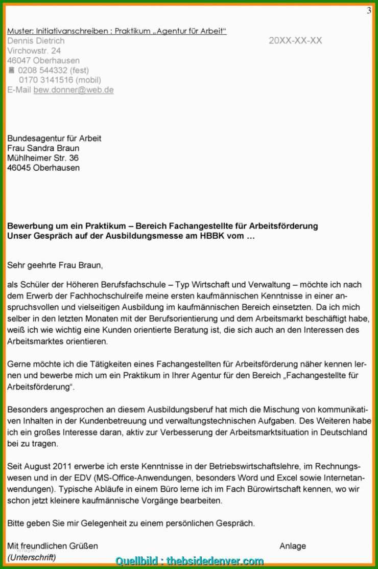 Bewerbung Praktikum Umschulung Vorlage