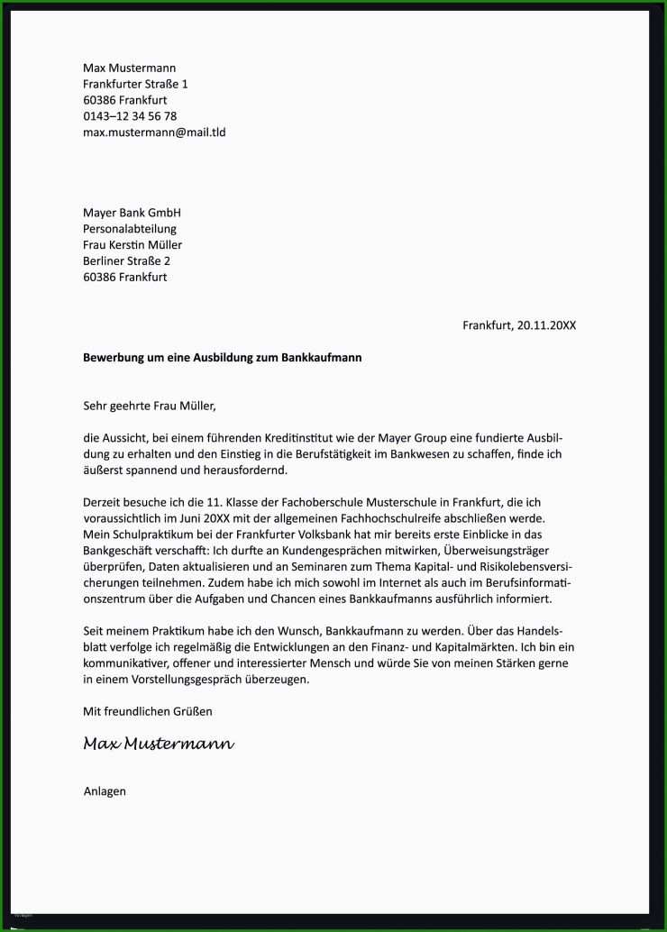 Bewerbung Schreiben Praktikum Schüler Vorlage