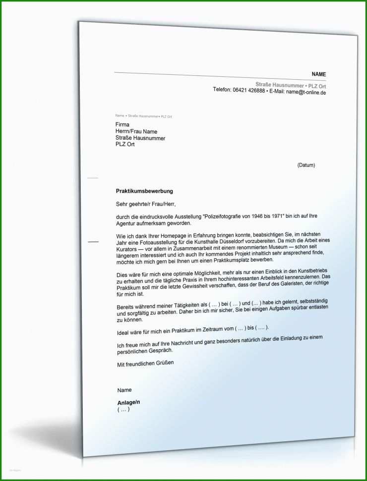 Bewerbung Um Praktikum Vorlage