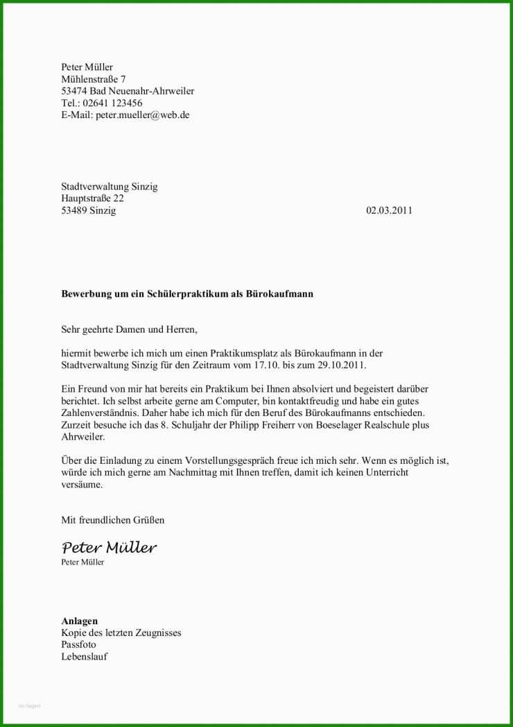 Bewerbungen Muster Praktikum