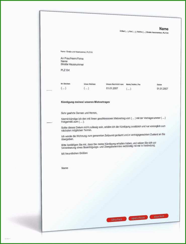 Brief An Den Vermieter Vorlage