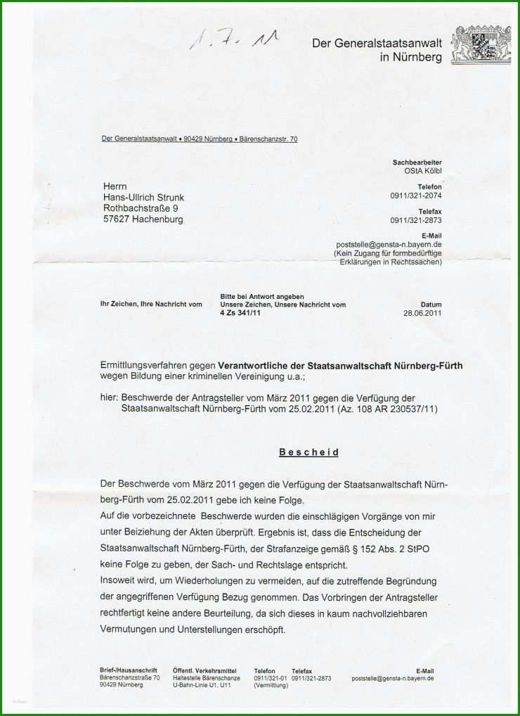 Brief An Die Staatsanwaltschaft Muster