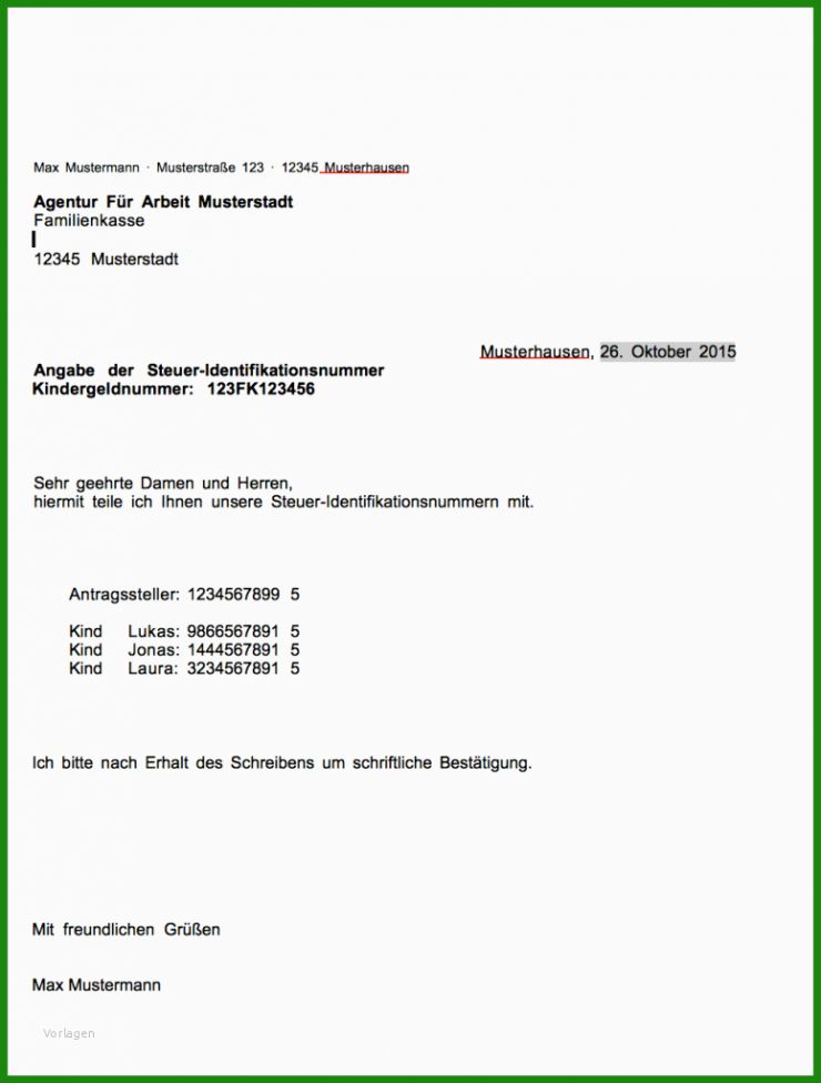 Brief An Familienkasse Kindergeld Muster