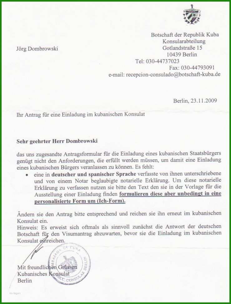 Brief An Konsulat Muster