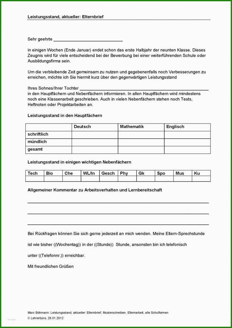 Brief An Schüler Vorlage
