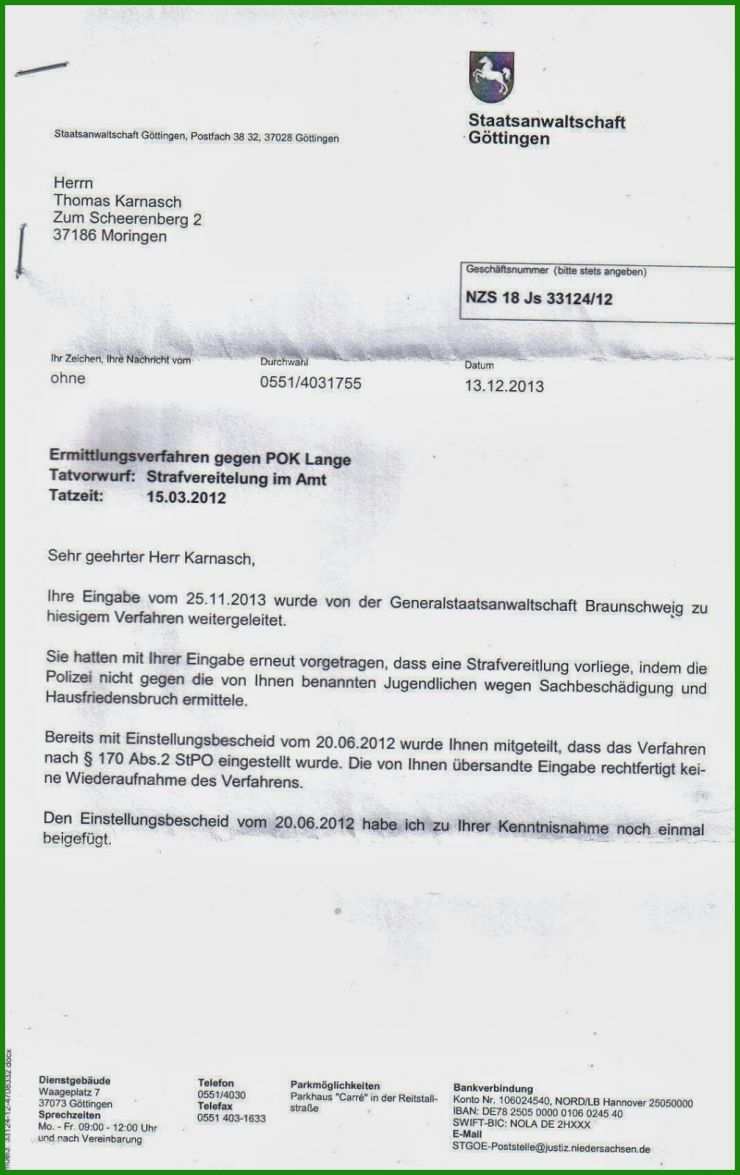 Brief An Staatsanwaltschaft Muster
