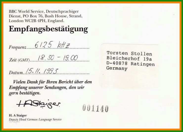 Brief Empfangsbestätigung Vorlage