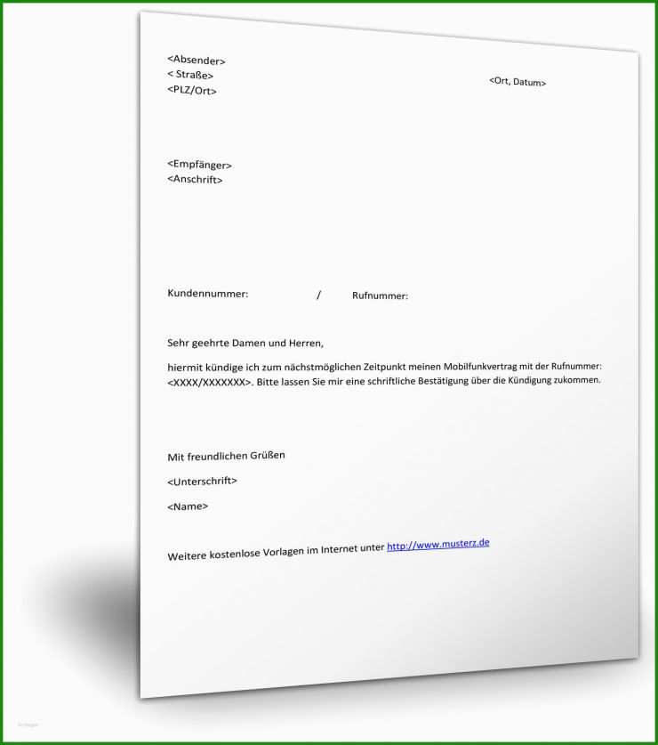 Brief Kündigung Muster