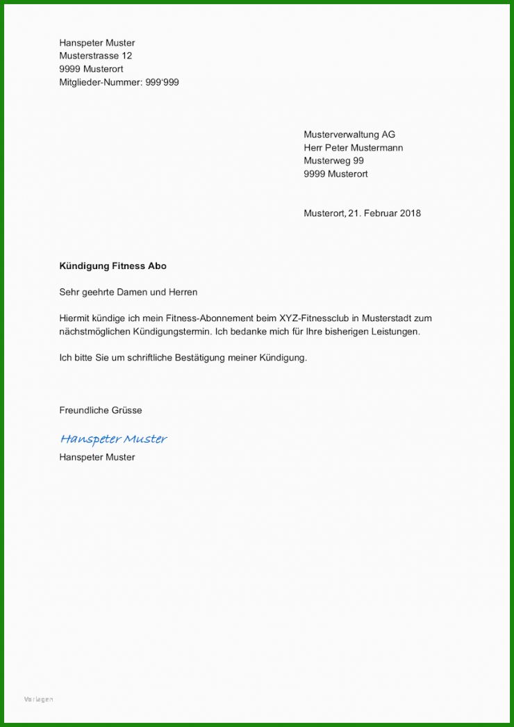 Brief Muster Kündigung Fitnessstudio 1 Brief Muster Kündigung Fitnessstudio