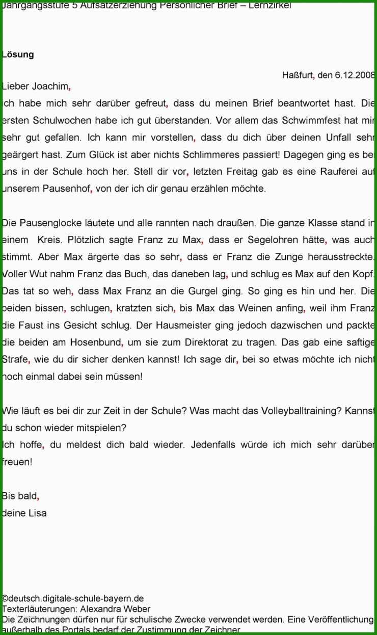 Brief Schreiben 5. Klasse Muster