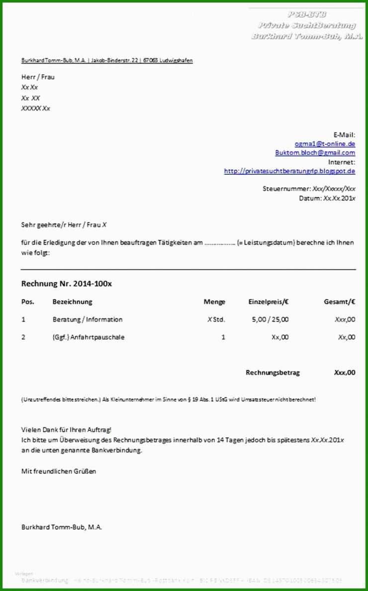 Briefkopf Rechnung Vorlage Word