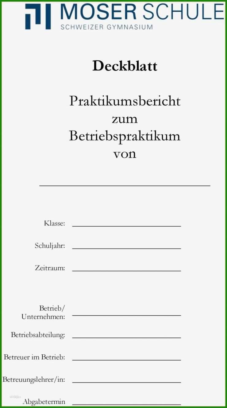 Deckblatt Vorlage Praktikums Bericht