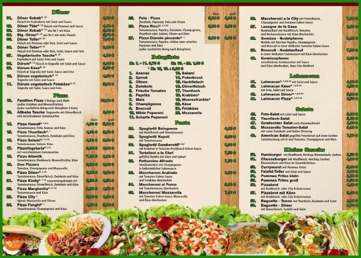 Döner Speisekarte Muster
