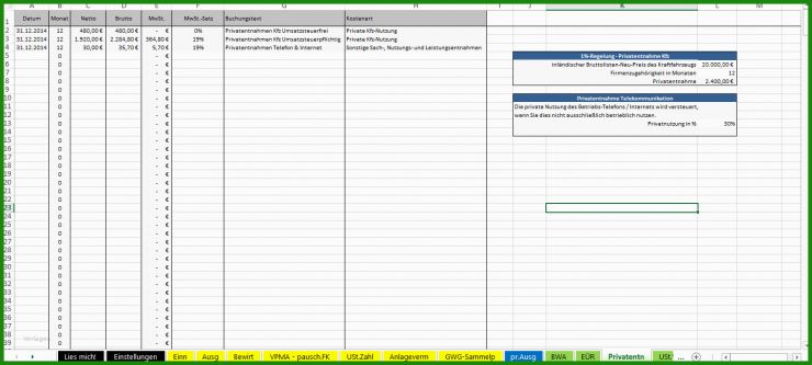 E/a Rechnung Excel Vorlage