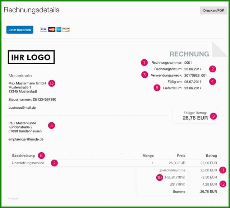E/a Rechnung Vorlage