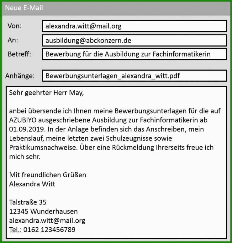 E-mail Bewerbung Praktikum Vorlage