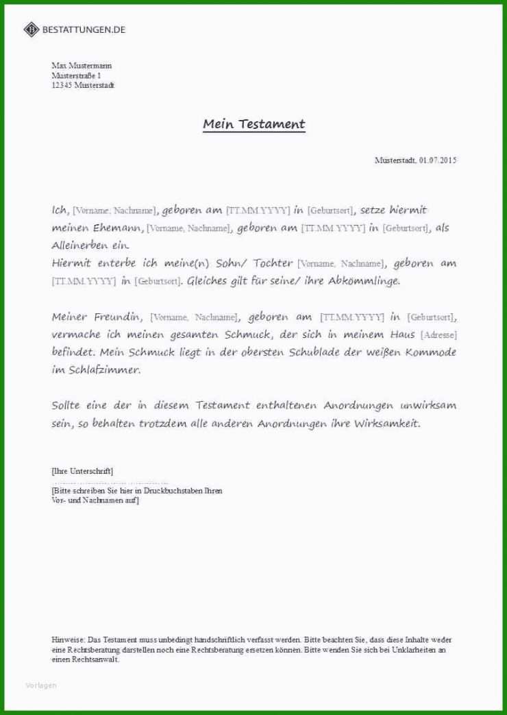 Eigenhändiges Testament Muster Kostenlos 7 Eigenhändiges Testament Muster Kostenlos