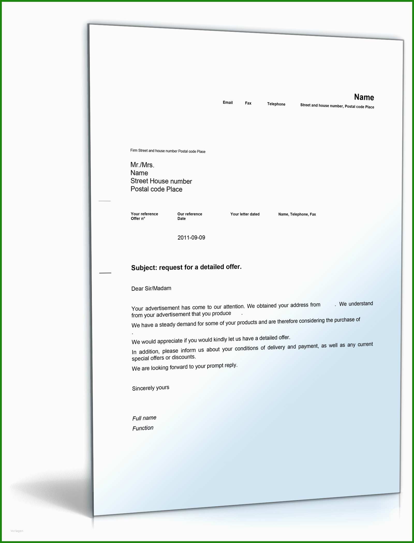 Ein Angebot Schreiben Vorlage