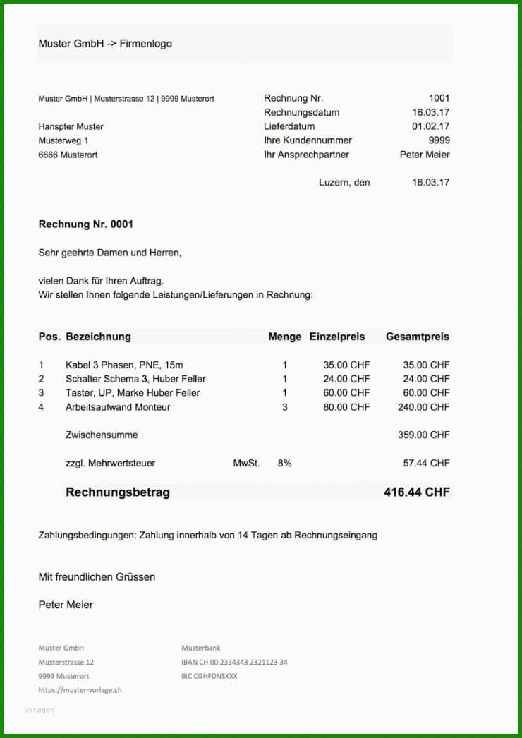Eine Rechnung Erstellen Muster