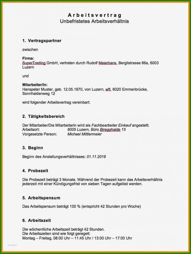 Einfacher Arbeitsvertrag Muster