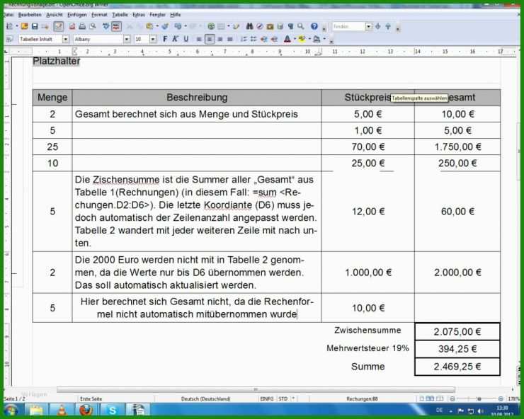 Einnahmen überschuss Rechnung Vorlage Openoffice