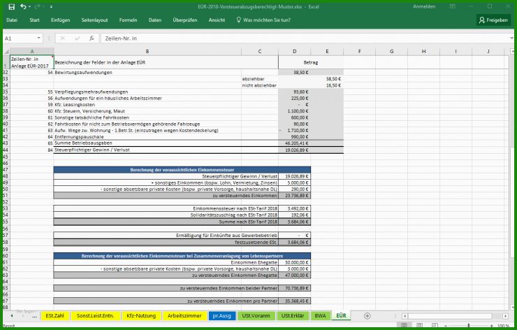 Excel Vorlage Einnahmen überschuss Rechnung