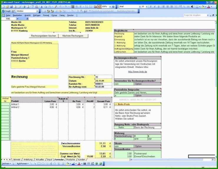 Excel Vorlagen Rechnung