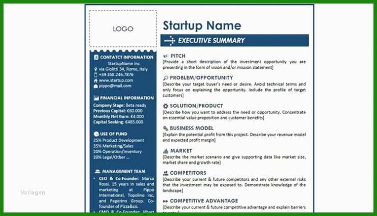 Executive Summary Businessplan Vorlage