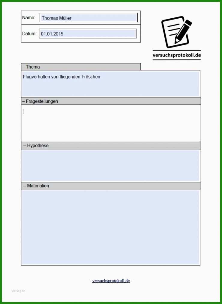 Experiment Protokoll Vorlage