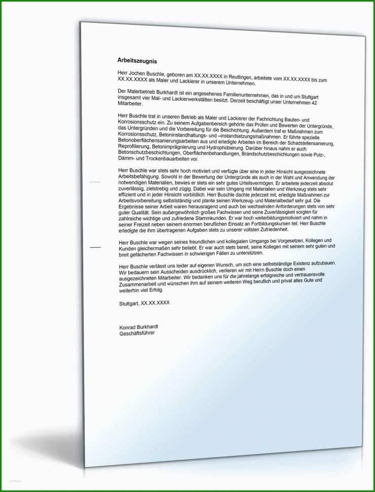 Exzellentes Arbeitszeugnis Vorlage
