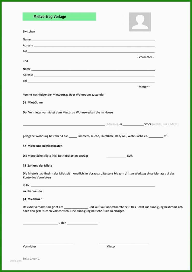 Formloser Mietvertrag Vorlage