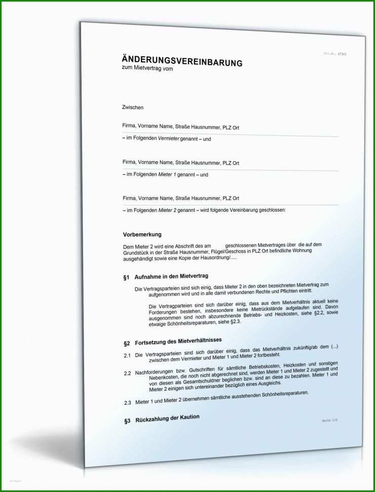 Gemeinsamer Mietvertrag Ausscheiden Eines Mieters Vorlage